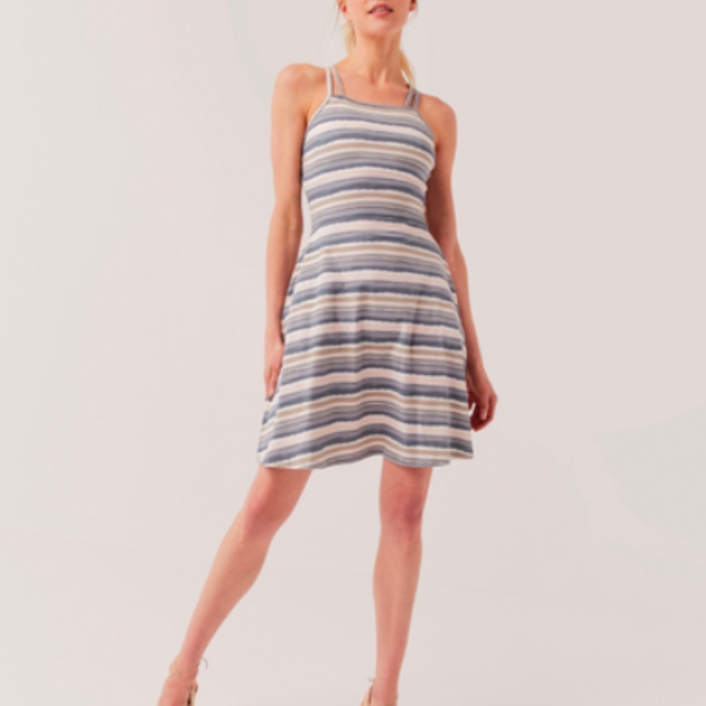Pact Organic Swell Stripe Fit & Flare Strappy Dress.  Retail $49 Size Small - Picture 4 of 9